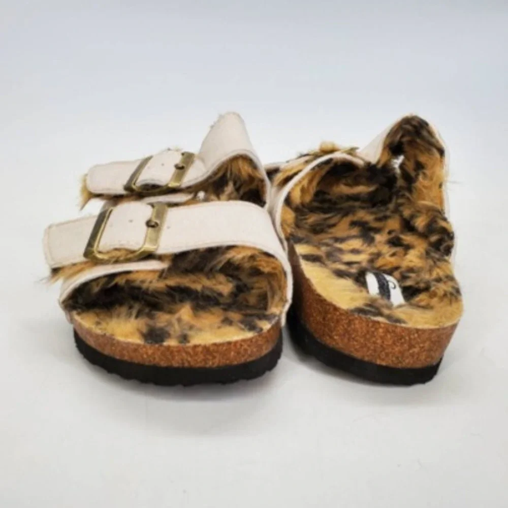 Vintage 93 Shoes Womens Cozi Slides Sandals Beige Leopard Faux Fur 9‎ M